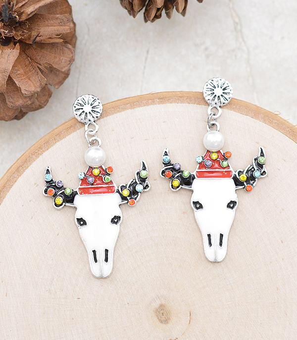 <font color=GREEN>HOLIDAYS</font> :: JEWELRY I BAGS :: Wholesale Western Christmas Steer Head Earrings