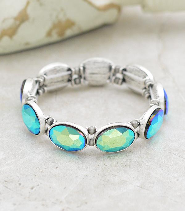 BRACELETS :: STRETCH :: Wholesale Oval Glass Stone Bracelet