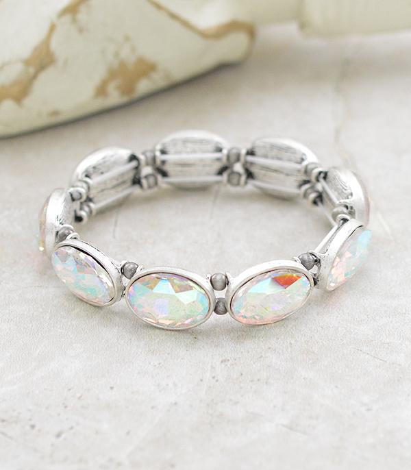 BRACELETS :: STRETCH :: Wholesale Oval Glass Stone Bracelet