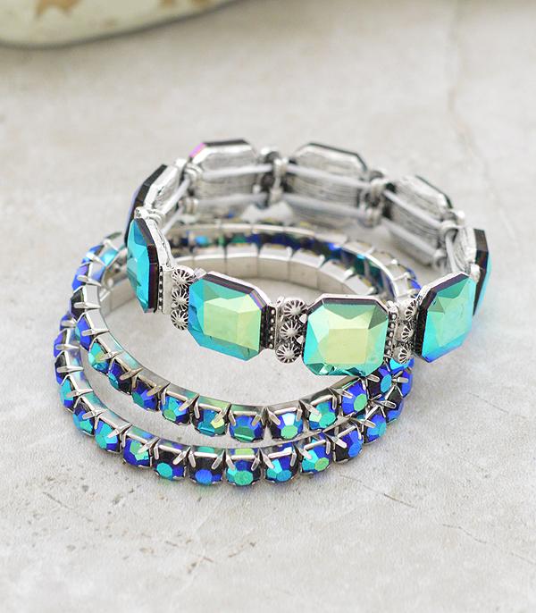 BRACELETS :: STRETCH-BEAD :: Wholesale Glass Stone Stacked Bracelet Set