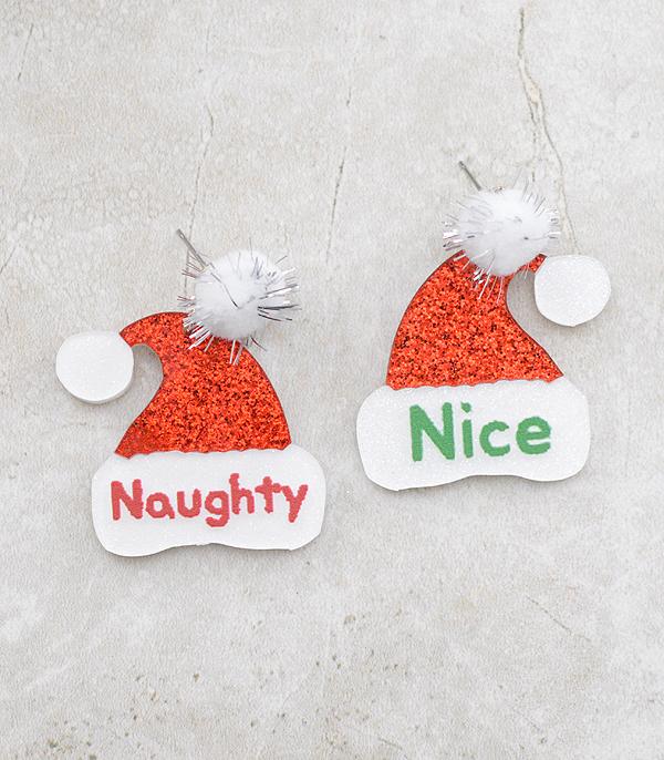 <font color=ORANGE>SEASONAL</font> :: Wholesale Naughty Nice Santa Hat Earrings