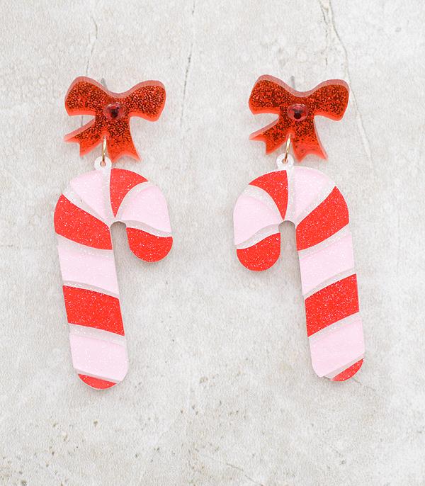 New Arrival :: Wholesale Glitter Christmas Candy Cane Earrings