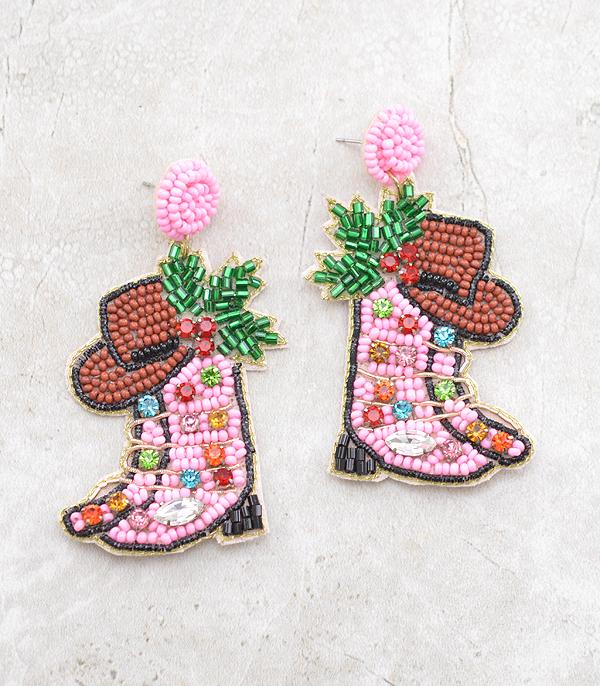 New Arrival :: Wholesale Christmas Pink Boots Earrings