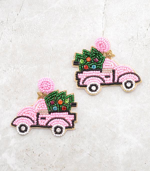 <font color=ORANGE>SEASONAL</font> :: Wholesale Pink Christmas Truck Earrings