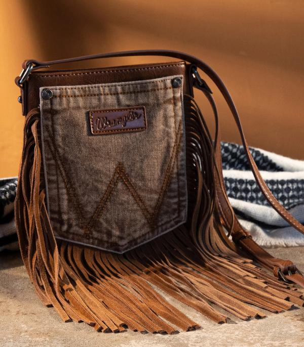 New Arrival :: Wholesale Wrangler Washed Denim Fringe Crossbody 