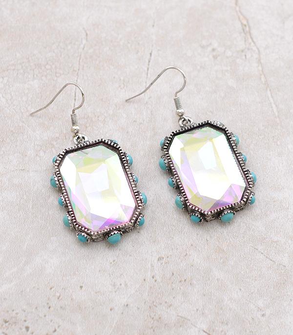 EARRINGS :: TRENDY EARRINGS :: Wholesale Western Turquoise Glass Stone Earrings