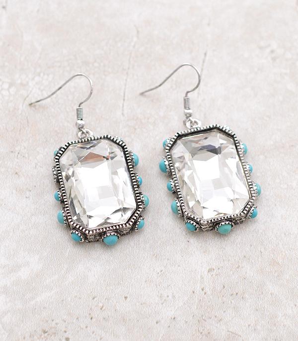 EARRINGS :: TRENDY EARRINGS :: Wholesale Western Turquoise Glass Stone Earrings