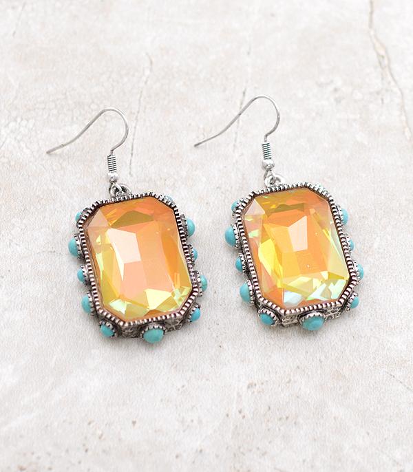 EARRINGS :: TRENDY EARRINGS :: Wholesale Western Turquoise Glass Stone Earrings