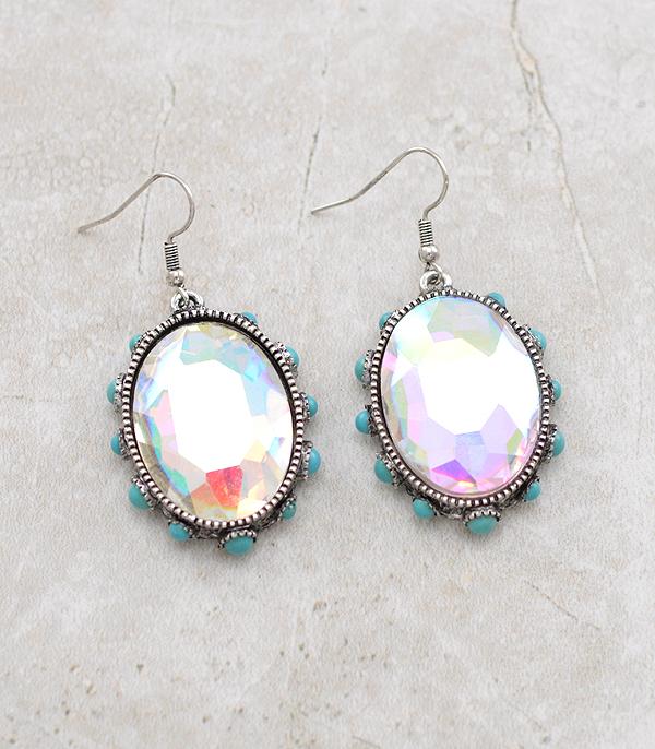 EARRINGS :: TRENDY EARRINGS :: Wholesale Oval Turquoise Glass Stone Earrings