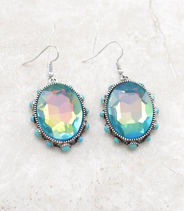 EARRINGS :: TRENDY EARRINGS :: Wholesale Oval Turquoise Glass Stone Earrings