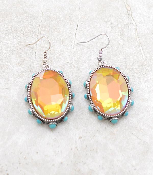 EARRINGS :: TRENDY EARRINGS :: Wholesale Oval Turquoise Glass Stone Earrings