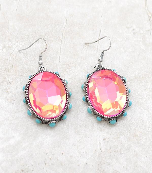 EARRINGS :: TRENDY EARRINGS :: Wholesale Oval Turquoise Glass Stone Earrings