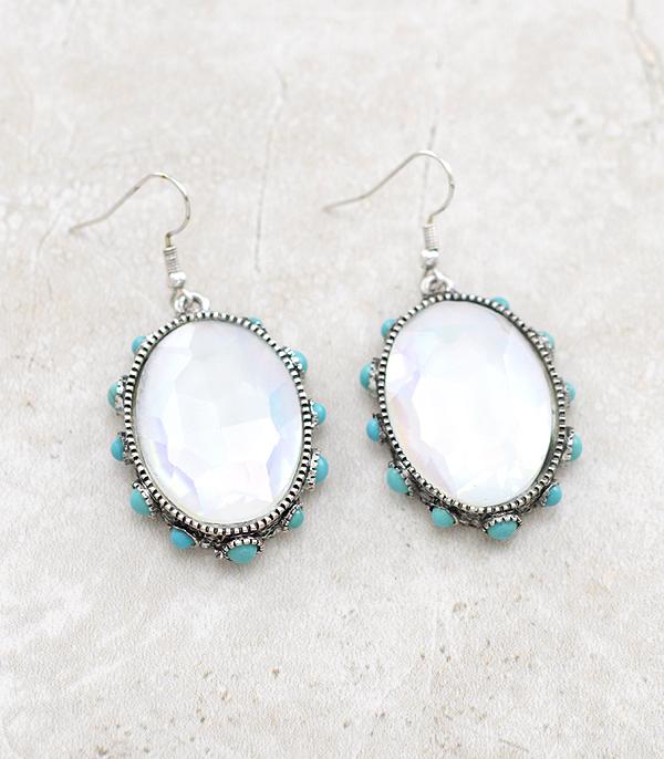 EARRINGS :: TRENDY EARRINGS :: Wholesale Oval Turquoise Glass Stone Earrings