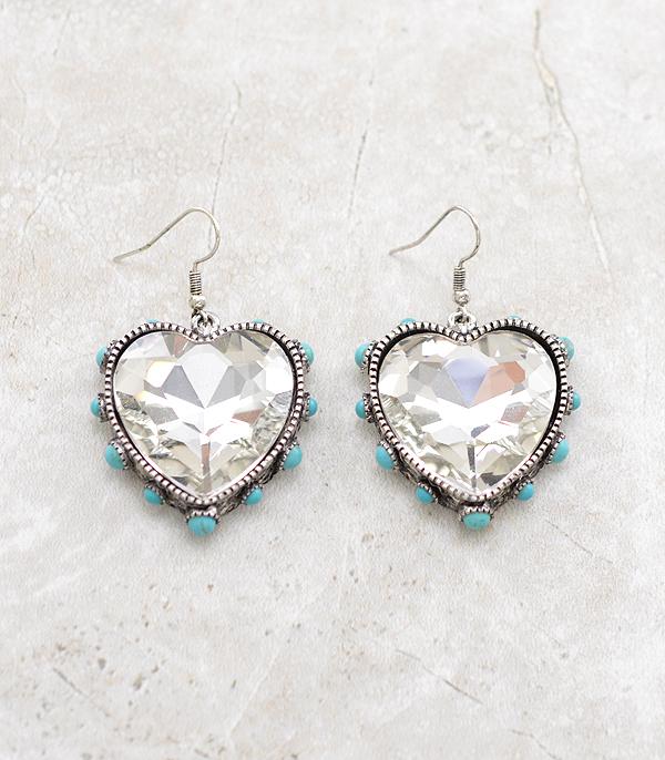 <font color=red>VALENTINE'S</font> :: Wholesale Heart Glass Stone Turquoise Earrings