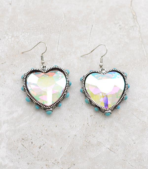 EARRINGS :: TRENDY EARRINGS :: Wholesale Heart Glass Stone Turquoise Earrings