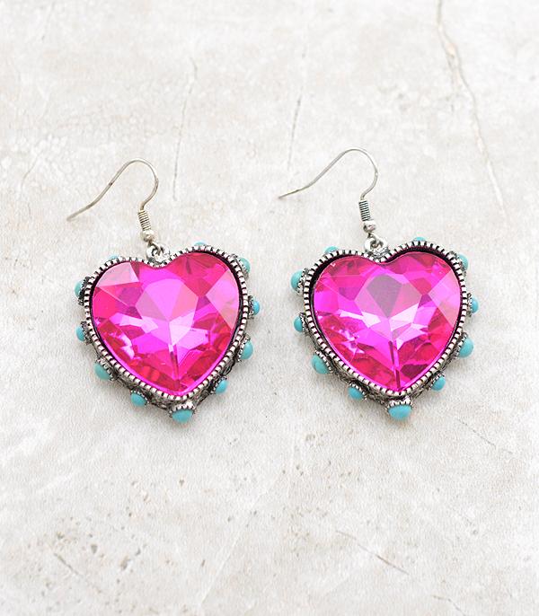 <font color=red>VALENTINE'S</font> :: Wholesale Heart Glass Stone Turquoise Earrings