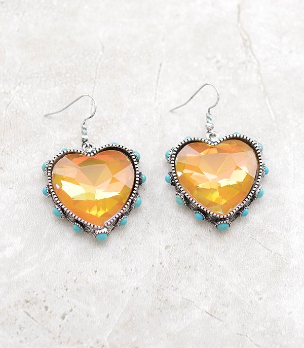 EARRINGS :: TRENDY EARRINGS :: Wholesale Heart Glass Stone Turquoise Earrings