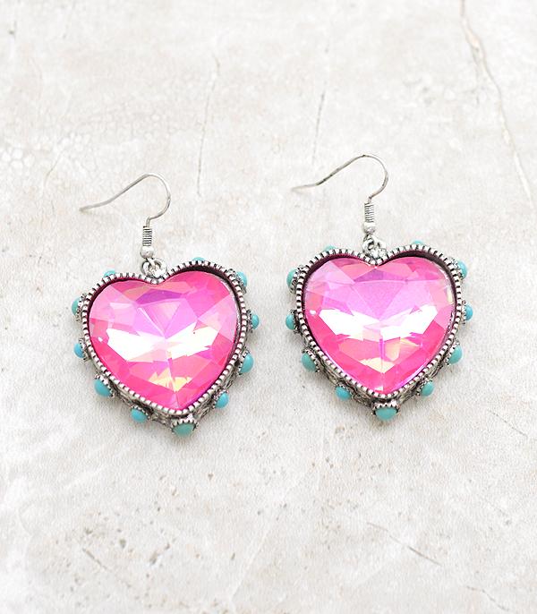 New Arrival :: Wholesale Heart Glass Stone Turquoise Earrings