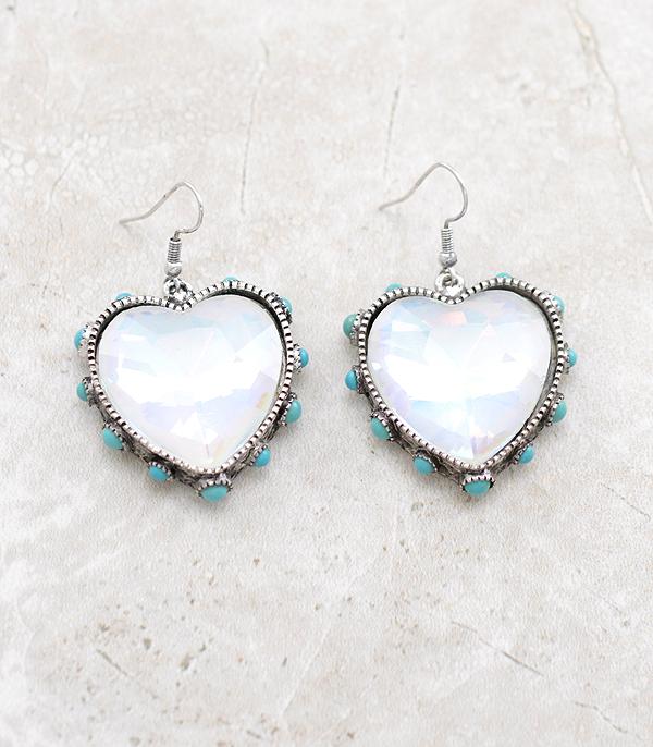 EARRINGS :: TRENDY EARRINGS :: Wholesale Heart Glass Stone Turquoise Earrings