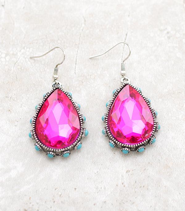 EARRINGS :: TRENDY EARRINGS :: Wholesale Teardrop Glass Stone Turquoise Earrings