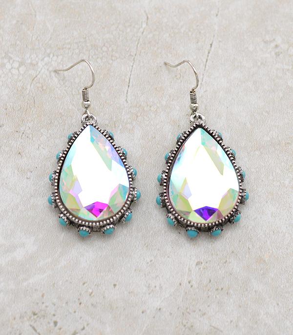 EARRINGS :: TRENDY EARRINGS :: Wholesale Teardrop Glass Stone Turquoise Earrings