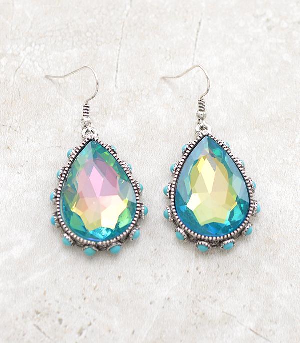 New Arrival :: Wholesale Teardrop Glass Stone Turquoise Earrings