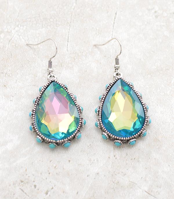 EARRINGS :: TRENDY EARRINGS :: Wholesale Teardrop Glass Stone Turquoise Earrings