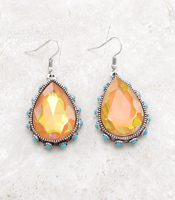 EARRINGS :: TRENDY EARRINGS :: Wholesale Teardrop Glass Stone Turquoise Earrings