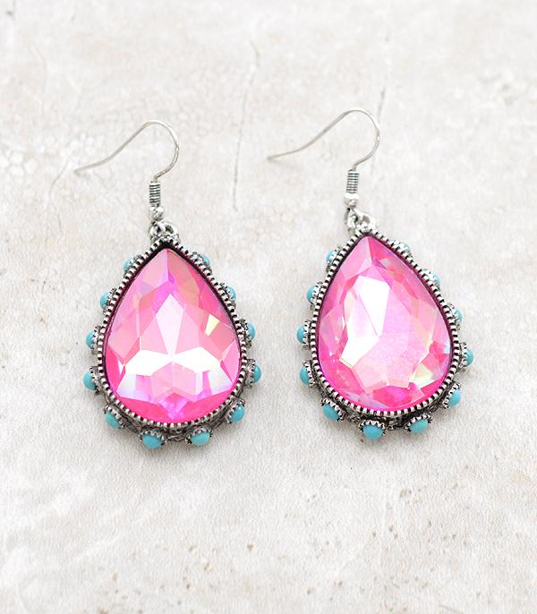 EARRINGS :: TRENDY EARRINGS :: Wholesale Teardrop Glass Stone Turquoise Earrings