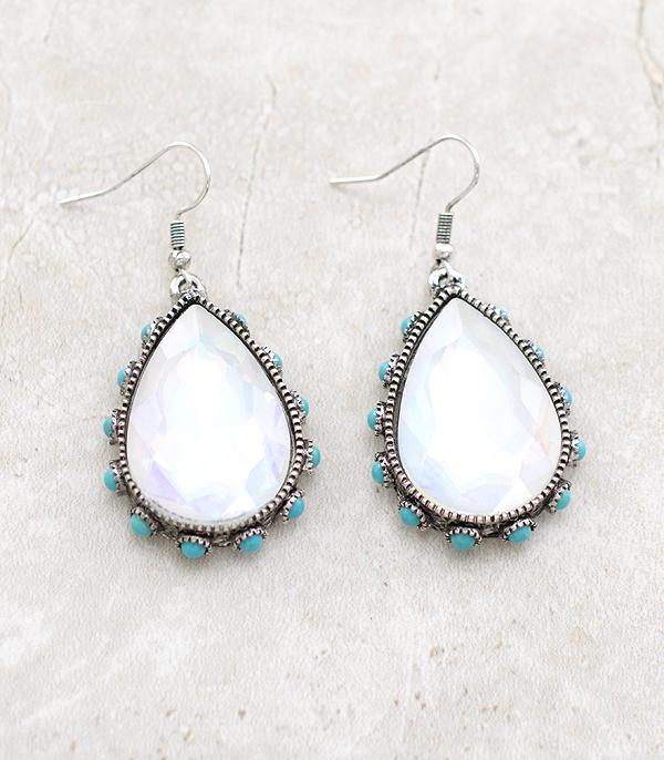 EARRINGS :: TRENDY EARRINGS :: Wholesale Teardrop Glass Stone Turquoise Earrings