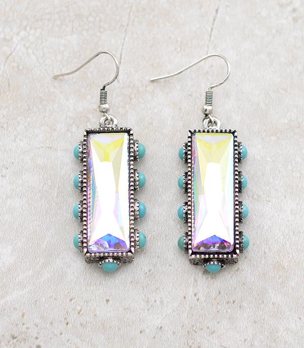 New Arrival :: Wholesale Glass Stone Turquoise Bar Earrings