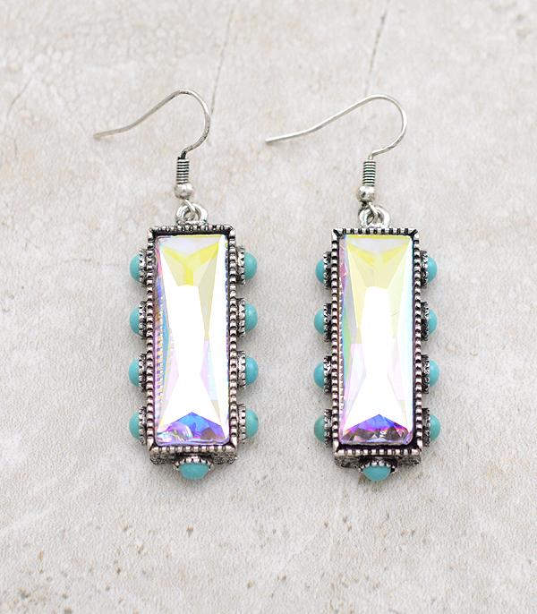 EARRINGS :: TRENDY EARRINGS :: Wholesale Glass Stone Turquoise Bar Earrings