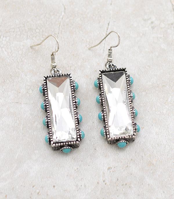 EARRINGS :: TRENDY EARRINGS :: Wholesale Glass Stone Turquoise Bar Earrings