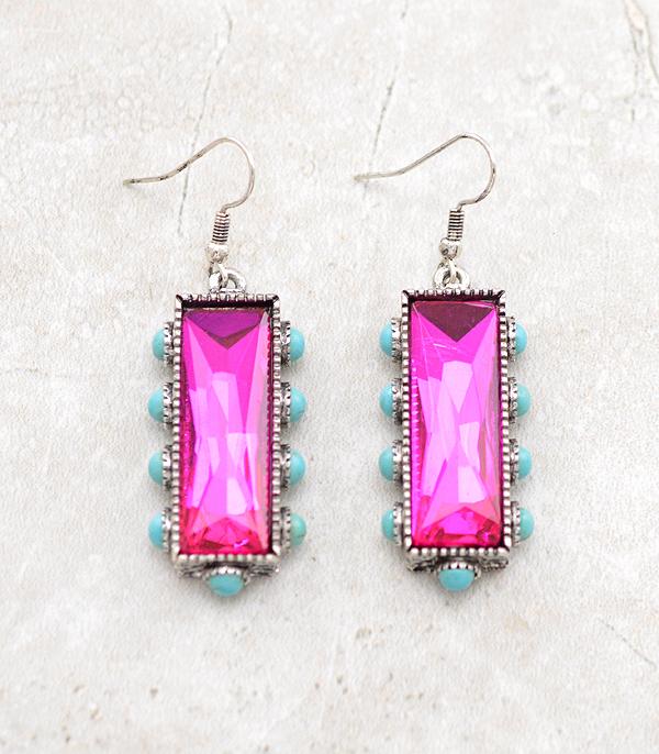 New Arrival :: Wholesale Glass Stone Turquoise Bar Earrings