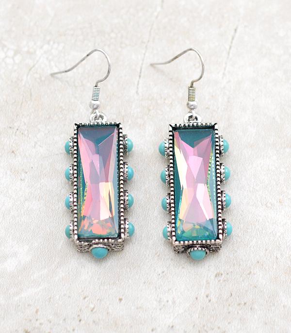 New Arrival :: Wholesale Glass Stone Turquoise Bar Earrings