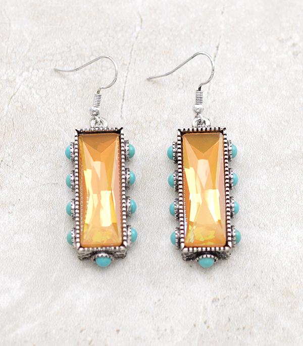 EARRINGS :: TRENDY EARRINGS :: Wholesale Glass Stone Turquoise Bar Earrings