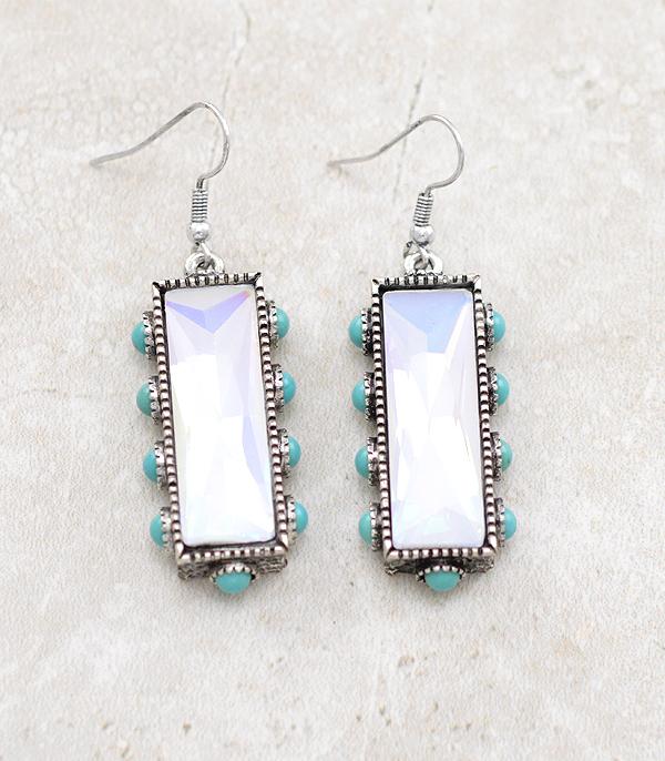 New Arrival :: Wholesale Glass Stone Turquoise Bar Earrings