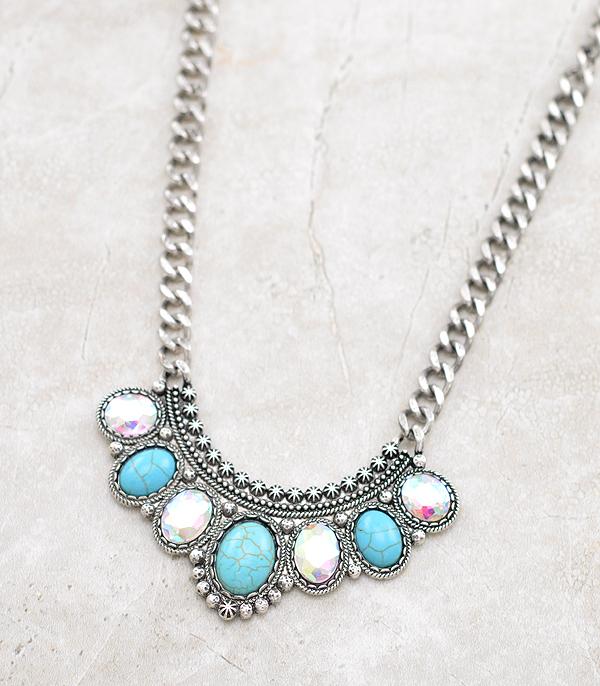 New Arrival :: Wholesale Western Turquoise Glass Stone Necklace