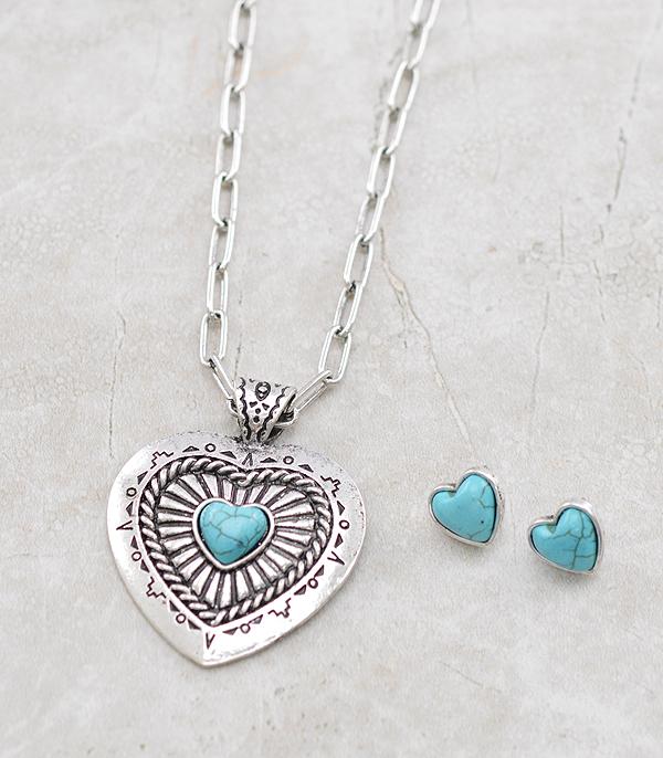 New Arrival :: Wholesale Turquoise Heart Concho Necklace Set