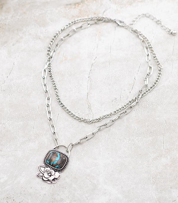 New Arrival :: Wholesale Western Turquoise Chain Layered Necklace