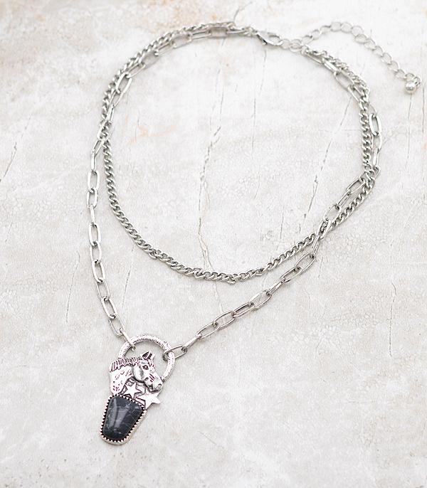 New Arrival :: Wholesale Western Horse Pendant Layered Necklace