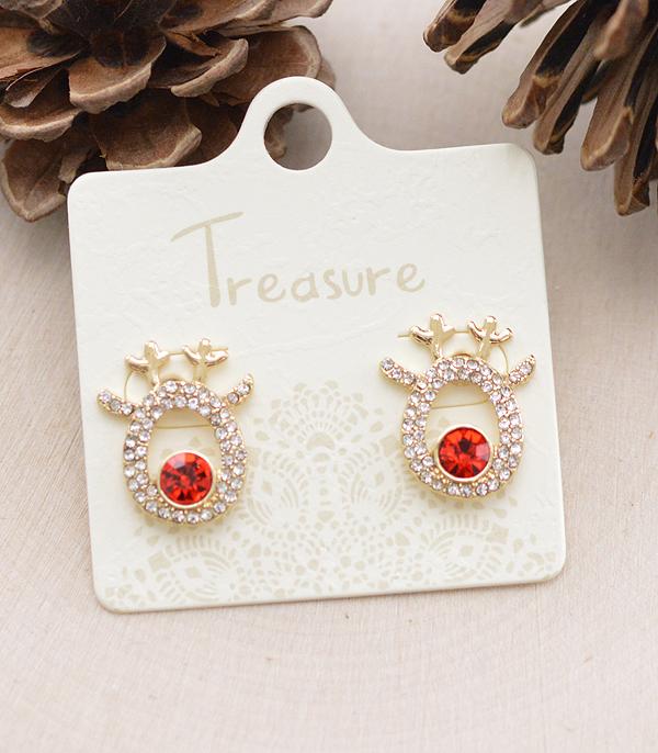 <font color=ORANGE>SEASONAL</font> :: Wholesale Christmas Reindeer Stud Earrings