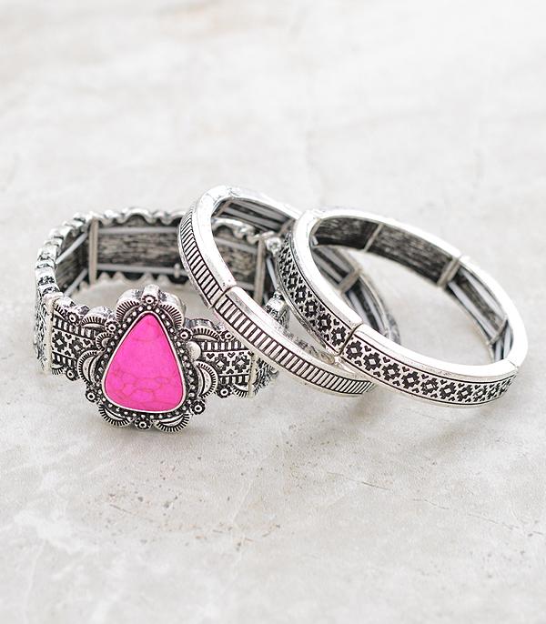 New Arrival :: Wholesale Western Pink Stone Bracelet Set
