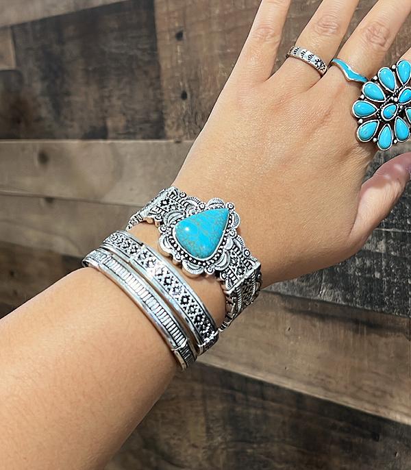 New Arrival :: Wholesale Western Turquoise Stacked Bracelet Set