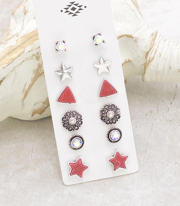 EARRINGS :: POST EARRINGS :: Wholesale Western Star Stud Earrings Set