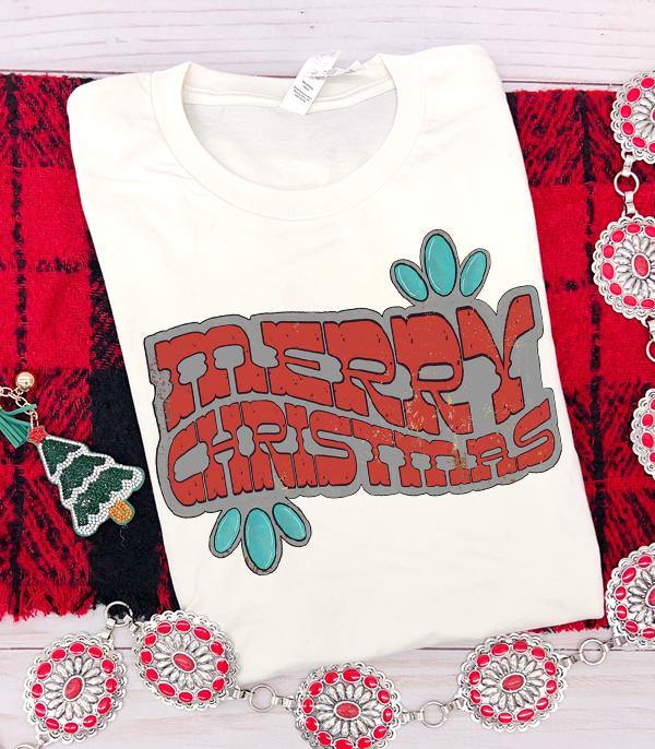 <font color=GREEN>HOLIDAYS</font> :: Wholesale Western Merry Christmas Turquoise Tshirt