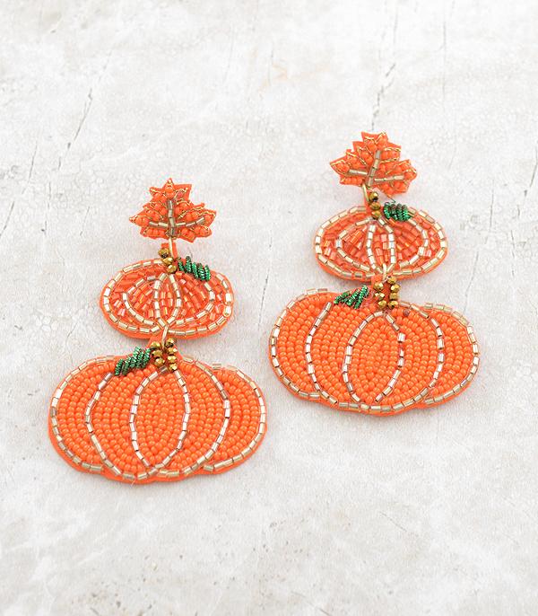 <font color=GREEN>HOLIDAYS</font> :: Wholesale Beaded Orange Pumpkin Earrings