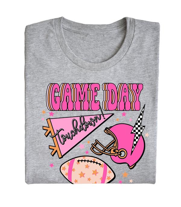 <font color=PURPLE>GAMEDAY</font> :: Wholesale Pink Football Game Day Graphic Tshirt