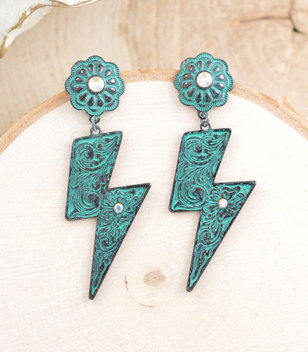 EARRINGS :: WESTERN POST EARRINGS :: Wholesale Lightning Bolt Concho Earrings