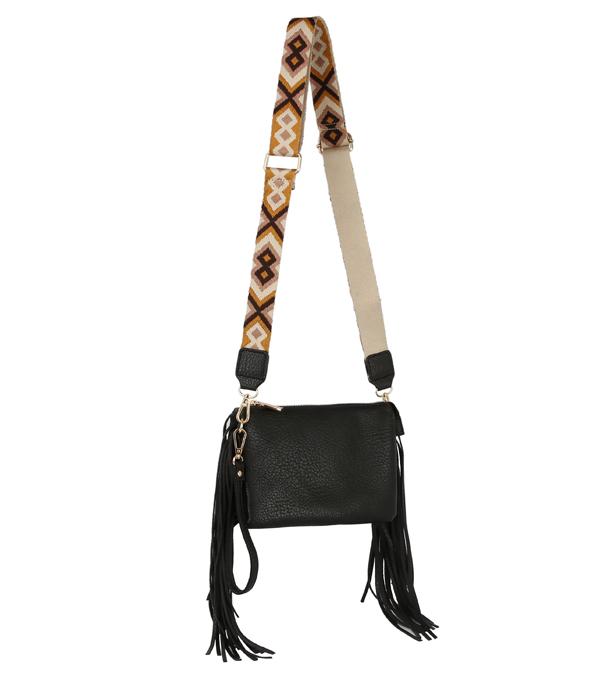 HANDBAGS :: CROSSBODY BAGS :: Wholesale Guitar Strap Fringe Crossbody Bag